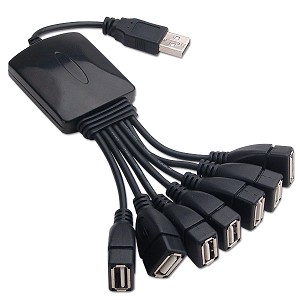 7-Port USB 2.0 Breakout Hub (Black) - Turns One USB Port into Se